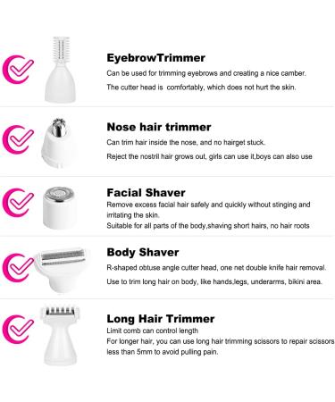 5-in-1 Rechargeable Electric Razor for Women - Body, Nose, Face, Eyebrow, Leg, Armpit, Bikini Area & Underarms - Painless Hair Removal Trimmer - Portable Women's Shavers Set - Buy Online on GoSupps.com