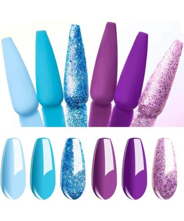 Vishine Gel Nail Polish Set of 6 Blue Purple Glitter Series Nail Polish Kit Soak Off UV Gel Nail Lacquer Nail Art Manicure Starter Set - Buy Online on GoSupps.com