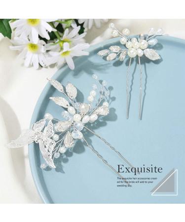 Unicra Bridal Hair Needles & Butterfly Clips - Elegant Silver Hair Accessories for Brides & Women (2 Pieces) - Buy Online on GoSupps.com