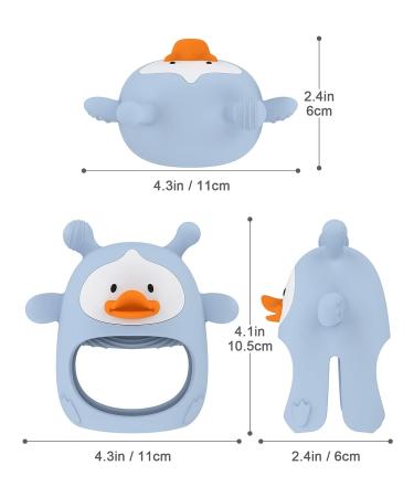 Silicone Baby Teether Toy for Infants 3+ Months - Blue Duck Design | Soothes Teething Pain, Easy to Clean | BPA-Free Teething Toy - Buy Online on GoSupps.com