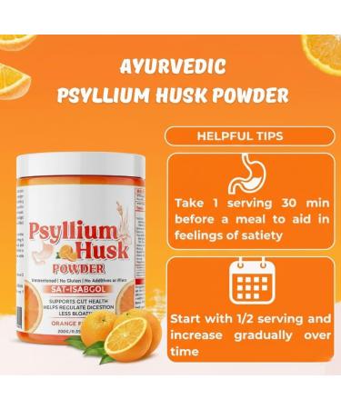 Psyllium Husk Powder Orange Flavor 200g (8.8oz) | Sat-Isabgol with 5 Added Herbs | Unsweetened Gluten-Free | Natural Fiber Supplement for Digestive Health - Buy Online on GoSupps.com