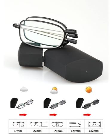 Edgun Foldable Photochrome Reading Glasses | Spring Hinge Sunglasses for Outdoor Driving - Black (+125) - Buy Online on GoSupps.com