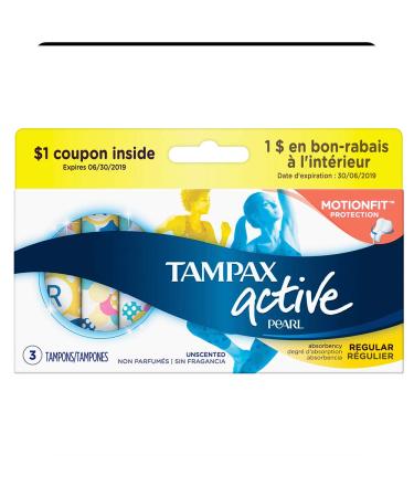 Tampax Pearl Active Regular Plastic Tampons 3 Count