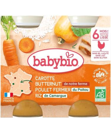 Babybio - Small Pots Carrot Squash Butternut Chicken Rice 2x200g - 6+ Months - Organic - Pack of 6 - Buy Online on GoSupps.com