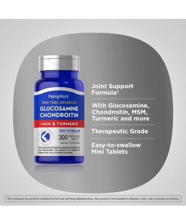 Piping Rock Glucosamine Chondroitin MSM and Turmeric | 300 Tablets | Supplement for Women and Men | Non-GMO Gluten Free - Buy Online on GoSupps.com