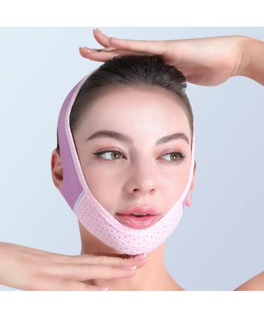 V-Shaped Face Mask Double Chin Reducer | Anti-Wrinkle Face Lifting Belt (Pink Purple) - Buy Online on GoSupps.com