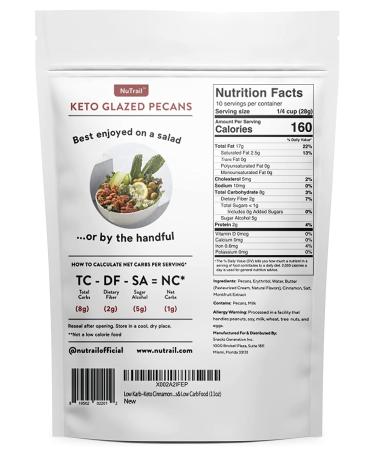 NuTrail Keto Glazed Nuts - Low Carb Snack Mix, 1 Net CarbServing - Delicious Pecans (10 oz) - Buy Online on GoSupps.com