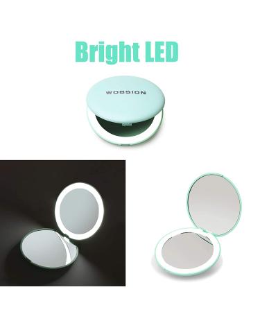 Wobsion LED Lighted Travel Makeup Mirror 1x10x Magnification Compact Portable Handheld Mirror - 3.5 inch Illuminated Folding Mirror, 2-Sided Round Cyan Design - Buy Online on GoSupps.com