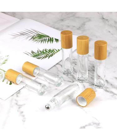 10ml Clear Refillable Glass Roll on Bottles 12pcs Set - Bamboo Roller Bottle for Essential Oils, Perfume Samples - Stainless Steel Roller Ball, Bamboo Cap - Buy Online on GoSupps.com