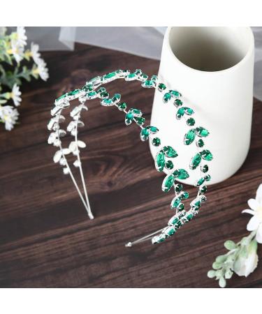 IYOU Crystal Wedding Headband Crown Sparkly Rhinestone Green Double Layer Headpiece Tiara Bridesmaid Guest Queen Hair Accessories for Women - Buy Online on GoSupps.com