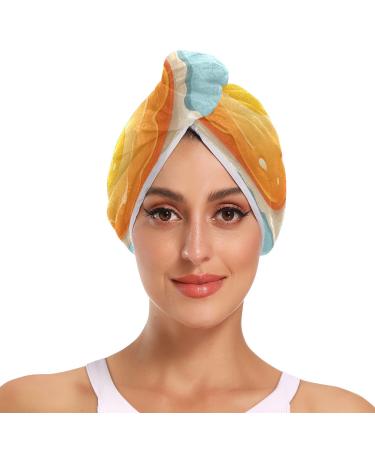 Fresh Fried Egg Hair Towel 2 Pack Super Absorbent Hair Drying Towel Quick Dry Hair Turbans Head Towel with Button Twisty Wrap for Women Girls