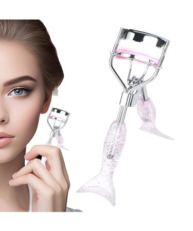 Eyelash Curler Eyelash Curler for Girls Fish Tail Eye Curler with Comb Teeth - Ergonomic Portable Makeup Supplies Beautiful Eyelash Tools for Girls F A4 Chrome With Pink Comb Pink Mermaid Hand