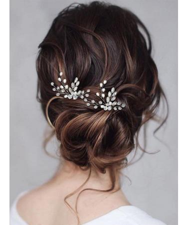 Casdre Crystal Bride Wedding Hair Pins - Silver Rhinestone Pearl Bridal Accessories (Pack of 2) - Buy Online on GoSupps.com