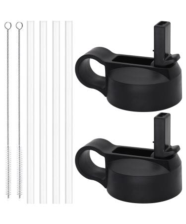 Ouharty Replacement Wide Mouth Straw Lids for Hydro Flask Lids with Straw Compatible with HydroFlask Wide Mouth Water Bottle 20 32 40 64 oz Black & Black