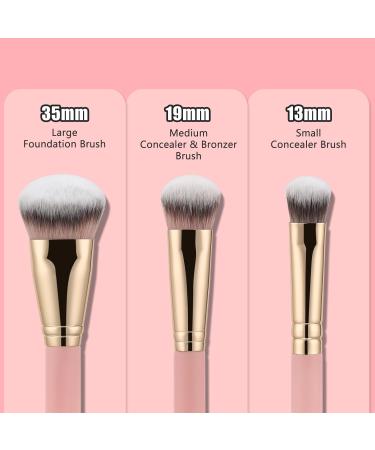 TEOYALL Flat Angled Brushes | Flawless Foundation & Concealer Brush Set | Bronzer Brush - Liquid Cream Powder - Pink (L/M/S) - Shop Internationally - Buy Online on GoSupps.com