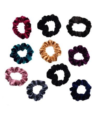 10 Pack Assorted Color Small Velvet Scrunchies for Thin Hair Women Elastic Hair Bands Accessories multicolored