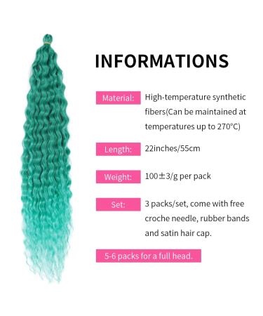DSoar 22 Deep Twist Crochet Hair - Ocean Wave Curly Bohemian Braids 3 Packs Synthetic Hair Extensions in Green - Buy Online on GoSupps.com