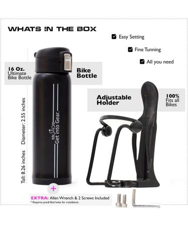 R.M.Stone Bike Bottle Holder Pro Set with Thermos and Additional Cage Mount - Adjustable, Anticorrosive, 16 oz Thermos included - Buy Online on GoSupps.com