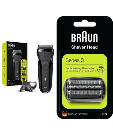 Braun Series 3 Razor men 3-in-1 electrorasier with 5 ridge places 30 min runtime 300BT black & Series 3 electric shaver shaving head compatible with razor men Series 3 21b black bundle with Series 3 electrical shaver Schuk head Bundle with electric shaver