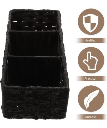 STOBOK Black Woven Storage Basket - 3 Compartment Organizer for Bathroom, Office, and Home - Buy Online on GoSupps.com