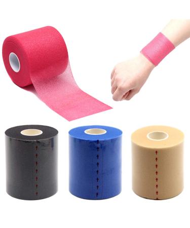 OBTANIM 4 Rolls Foam Underwrap Bandage Pre-Wrap Sports Tape for Athletic Elbow Knees Ankles, Latex Free (Skin Color, Black, Blue, Red)