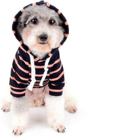 Zweitea Striped Hoodie for Small to Medium Dogs | Soft Short Sleeve Puppy Sweatshirt | Navy Blue Dog Clothes - Buy Online on GoSupps.com