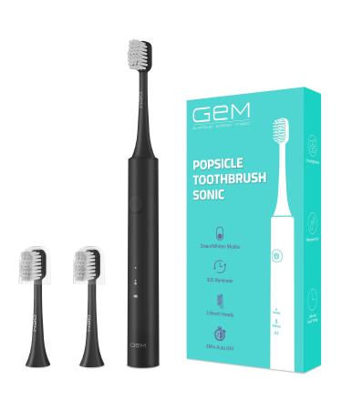 GEM GLAMOUR ENERGY MAGIC Sonic Electric Toothbrush for Adults and Kids 3 Heads Rechargeable Power Tooth Brush Travel Toothbrushes Gifts Stocking Stuffers-Black