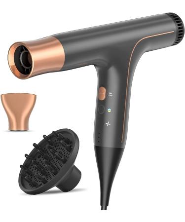 Lightweight Hair Dryer with Diffuser, Professional Ionic Blow Dryer, Negative-Ion Fast Drying Damage Protection Hairdryer, 3 Heat / 3 Speed Settings, 2 Concentrator Nozzles, for Home & Travel