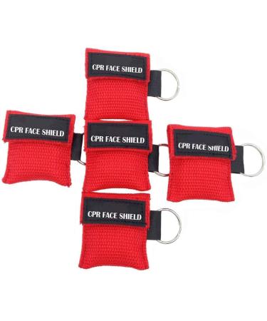 Pack of 5pcs CPR Face Shield Mask Keychain Ring First Aid Kit CPR Face Shields for First Aid or CPR Training (Red-5)