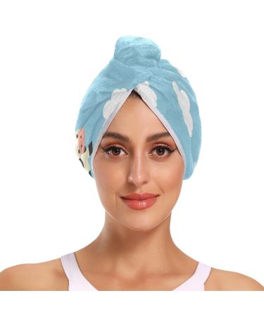 Cows White Clouds Hair Towel 2 Pack Super Absorbent Hair Drying Towel Quick Dry Hair Turbans Head Towel with Button Twisty Wrap for Women Girls