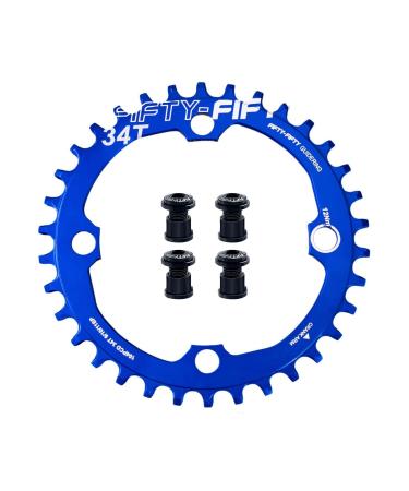 FIFTY-FIFTY Round 104BCD Chainring, 30T 32T 34T 36T Narrow Wide Mountain Bike Chainring, Single Chainring for 9/10/11-Speed with 4 Alloy Chainring Bolts for MTB Round Blue 30T