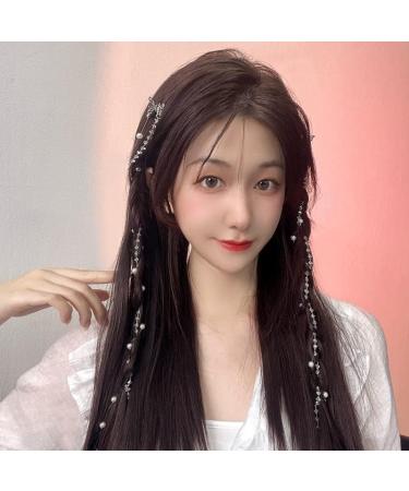 fdsmall Rhinestone Hair Barrettes Pearl Tassel Hair Chain Hair Clips Hairpin Hair Jewelry Hair Accessories for Women Girls (Silver) - Buy Online on GoSupps.com