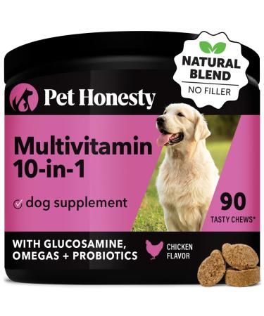 Pet Honesty 10 in 1 Dog Multivitamin - Glucosamine Essential Dog Supplements & Vitamins - Glucosamine Chondroitin Probiotics Omega Fish Oil - Dogs Health & Heart- Dog Health Supplies (Chicken)