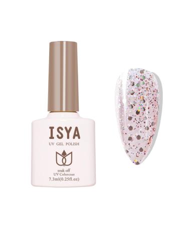 Glitter Gel Nail Polish - Jelly Nude Gel Nail Polish Long Lasting Uv Nail Polish - Breathable Pink Nail Varnish - Clear Nail Polish Easy to Apply - DIY Home Salon Nail Art Women Girls(Glitter pink)