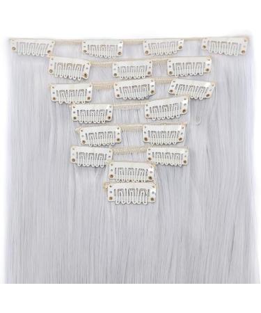 Silk-co Clip in Hair Extensions 26 Inch Silver Grey - 100% Synthetic Hairpiece, 8pcs Long Straight Hair Pieces for Full Head - #Silver Grey - Buy Online on GoSupps.com