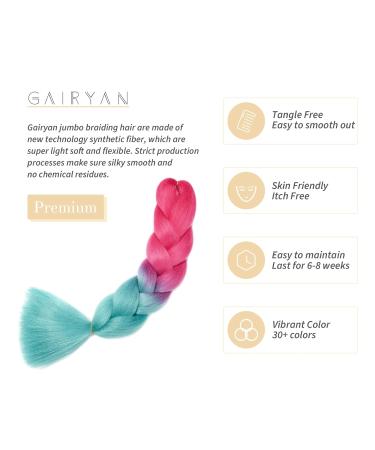Gairyan Jumbo Braids Extensions - 100g Ombre Synthetic Braiding Hair (60cm) - Rose Red & Lake Blue for Box Crochet Braids - Buy Online on GoSupps.com