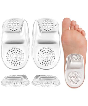 Heel Cups Plantar Fasciitis Inserts with Arch Support for Flat Feet Heel Cushions for Heel Pain Relief and Heel Spurs Achilles Tendinitis-Two Pairs (Large Clear) Large Clear