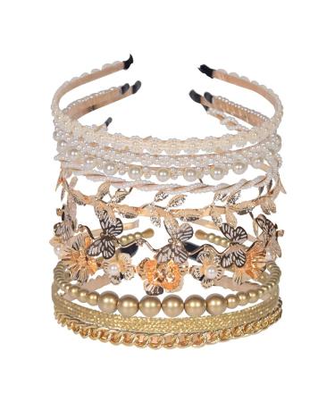 10 PCS Pearls Headband Rhinestones Hairbands Gold Metal Headbands White Faux Pearl Rhinestones Hairbands Leaf Decor Hair Hoop Metallic Butterfly Flower Headband Chained Headband Bridal Hair Hoop Wedding Hair Accessories ...