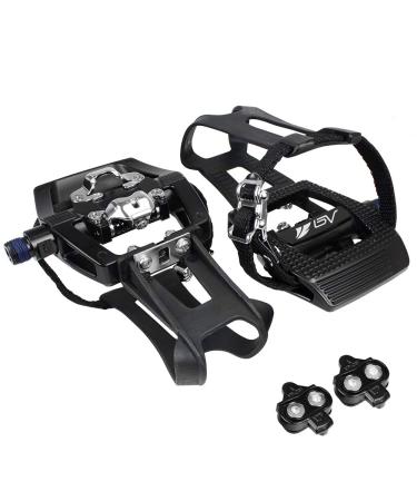 BV Bike Pedals Shimano SPD Compatible 9/16'' with Toe Clips - Peloton Pedals for Regular Shoes - Toe Cages for Peloton Bike (SPD Cleats Included) - Exercise Bike Pedals - Universal Fit Bicycle Pedal Spd Pedal & Toe Cage
