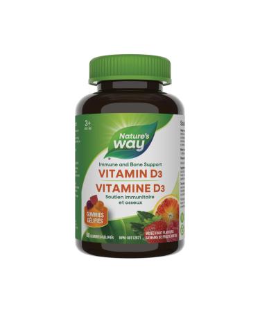 Nature's Way Vitamin D Gummies - Immune and Bone Support - 1000 IU Vitamin D3 per gummy - Strawberry Peach and Mango Flavoured Gummies - 60 Gummies
