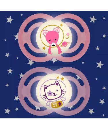 MAM Perfect Night Skin Soft Silicone Pacifier Set - Bright 6-16 Months 4 Pack with Fairy Tale Friends & 2 Sterilizer Transport Boxes - International Shipping Available - Buy Online on GoSupps.com