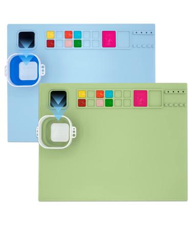 Silicone Painting Mat with Detachable Cup Svartur 20" 16" Silicone Craft Mat with Cup and Paint Holder Art Mat for Kids Paint Mat Silicone Multi-Purpose Creator Mat for Resin Casting Blue&Green Pack of 2 Green and Blue
