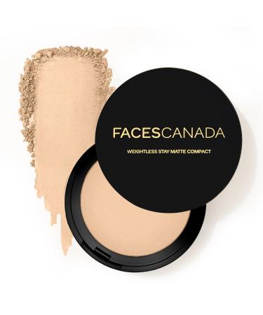 Weightless Matte Finish Compact Powder - Natural | Non Oily Pressed Powder | Easy Blendable & Lightweight | Sun Protection with Vitamin E | 0.32 Oz/9g