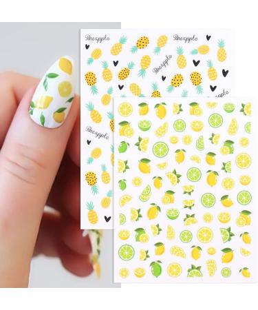 3Pcs Summer Fruit Nail Stickers - Lemon, Strawberry, Pineapple & Avocado | 3D Adhesive Sliders for Colorful Nail Art Decals - Buy Online on GoSupps.com