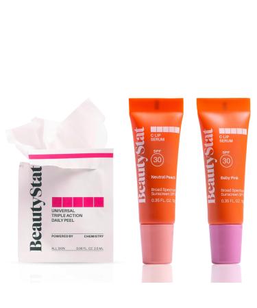 BeautyStat C-Radiance Kit Vitamin C Face Eye & Lip Collection: 10 Peel Pads + 2 Lip Serums (Baby Pink + Neutral Peach)