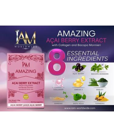 Amazing Acai Berry Extract Drink Mix with Collagen and Bacopa Monnier - 150g (10 sachet) - Buy Online on GoSupps.com