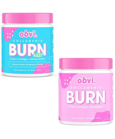 Obvi Burn Duo Bundle - Collagenic Burn and Burn Fast- Collagen Peptide Supplement with Green Tea Extract - Hydrolyzed Collagen Peptides Types I II III V X | Keto & Gluten Free
