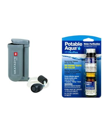 Katadyn 8018270 Hiker Microfilter & Potable Aqua Water Purification Tablets with PA Plus - Two 50 Count Bottles