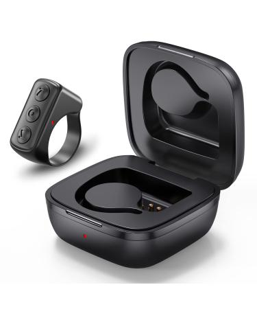 TIK Tok Bluetooth Remote Control Tiktok Wireless Scrolling Control Page Turner Rechargeable with Ring Design and Charging Case Compatible with iOS/Android Black