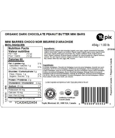 Yupik Organic Dark Choco Peanut Butter Mini Bars 454 gIndividually Wrapped Healthy Snack On the Go Nut Bars Gluten-Free All Organic Ingredients Dark Chocolate Peanuts Sunflower Seeds Peanut Butter Sea Salt Cashews Almonds - Buy Online on GoSupps.com